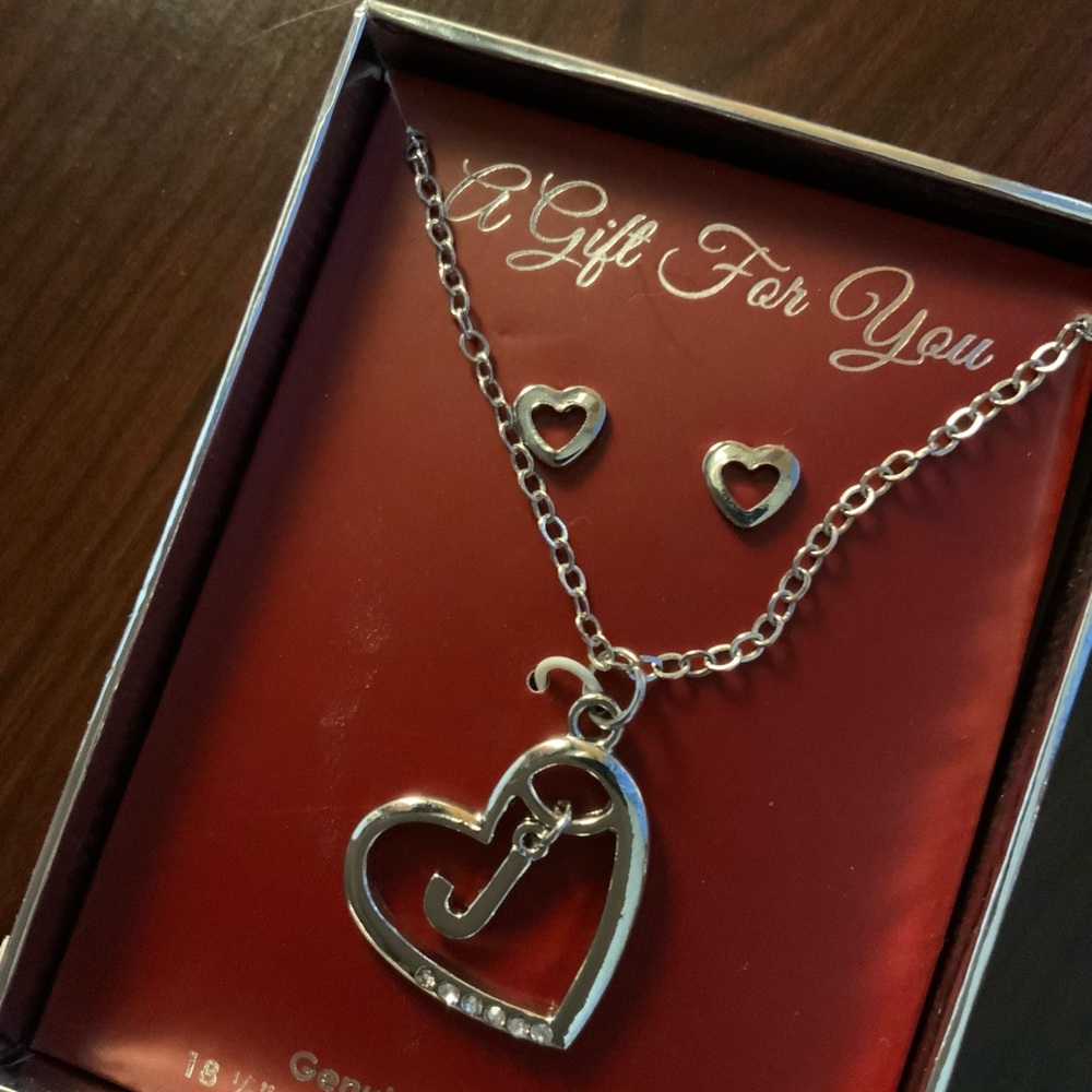J and Heart Necklace and Earrings